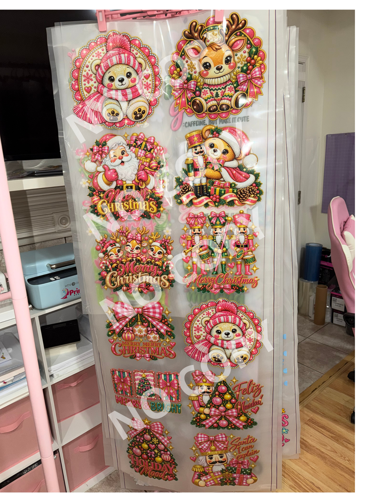 Lámina De DTF- Navidad Pink  Lentejuelas